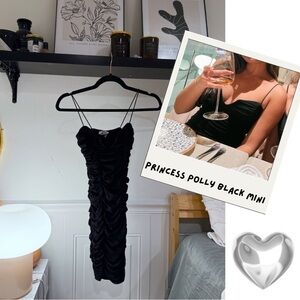 princess polly ruched black mini dress